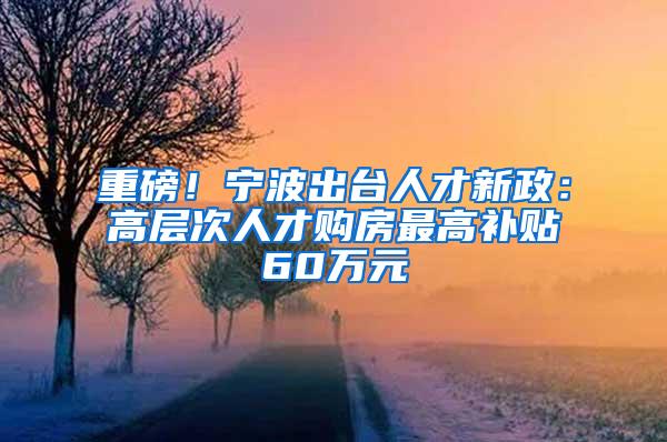 重磅！宁波出台人才新政：高层次人才购房最高补贴60万元