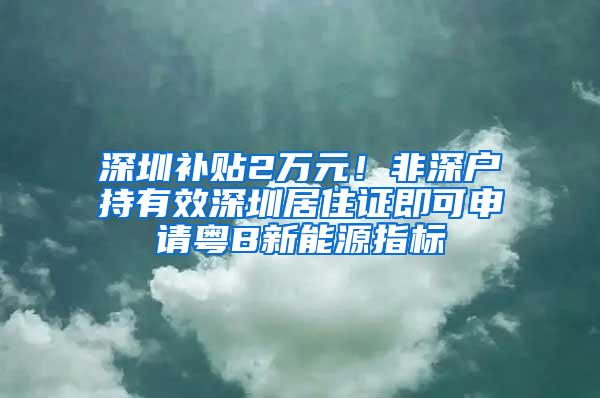 深圳补贴2万元！非深户持有效深圳居住证即可申请粤B新能源指标