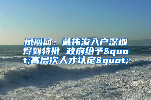 凤凰网：戴伟浚入户深圳得到特批 政府给予"高层次人才认定"