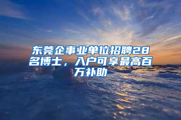 东莞企事业单位招聘28名博士，入户可享最高百万补助