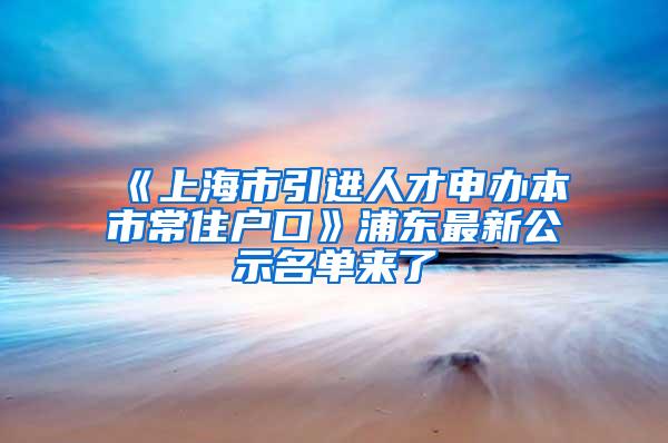 《上海市引进人才申办本市常住户口》浦东最新公示名单来了