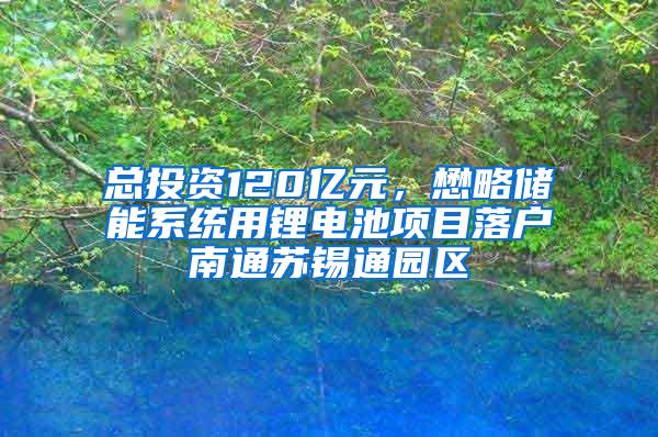 总投资120亿元，懋略储能系统用锂电池项目落户南通苏锡通园区