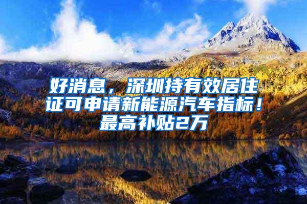 好消息，深圳持有效居住证可申请新能源汽车指标！最高补贴2万