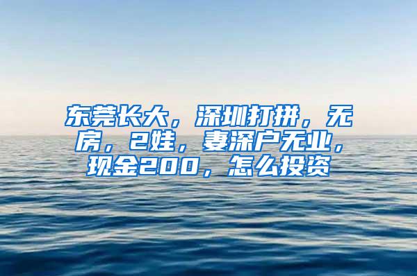 东莞长大，深圳打拼，无房，2娃，妻深户无业，现金200，怎么投资