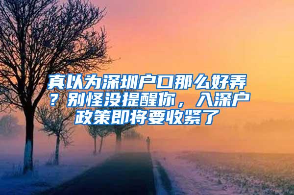 真以为深圳户口那么好弄？别怪没提醒你，入深户政策即将要收紧了