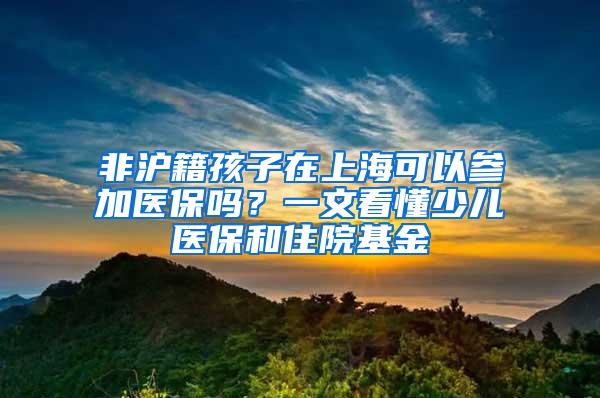 非沪籍孩子在上海可以参加医保吗？一文看懂少儿医保和住院基金