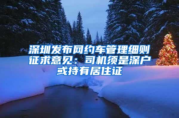 深圳发布网约车管理细则征求意见：司机须是深户或持有居住证