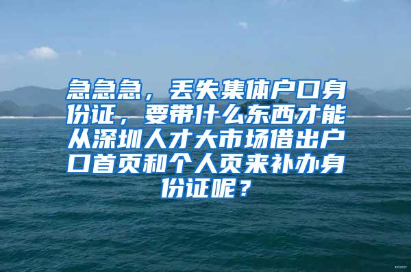 急急急，丢失集体户口身份证，要带什么东西才能从深圳人才大市场借出户口首页和个人页来补办身份证呢？