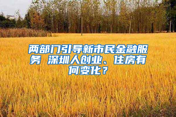 两部门引导新市民金融服务 深圳人创业、住房有何变化？