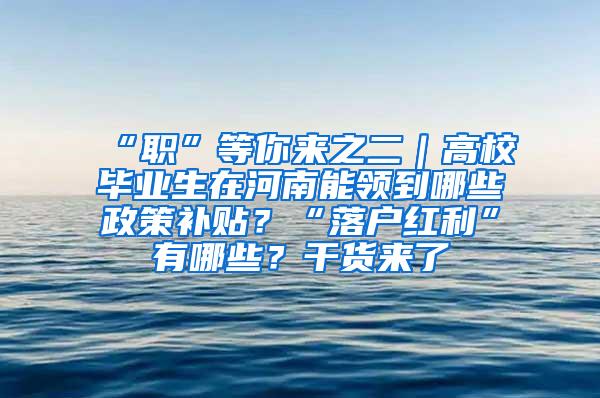 “职”等你来之二｜高校毕业生在河南能领到哪些政策补贴？“落户红利”有哪些？干货来了