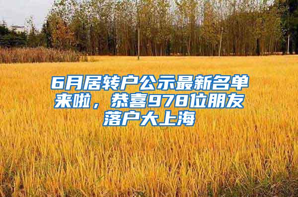 6月居转户公示最新名单来啦，恭喜978位朋友落户大上海