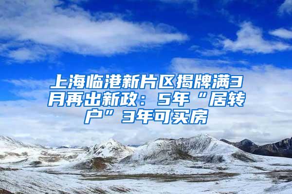 上海临港新片区揭牌满3月再出新政：5年“居转户”3年可买房