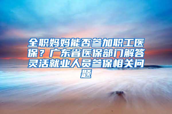 全职妈妈能否参加职工医保？广东省医保部门解答灵活就业人员参保相关问题