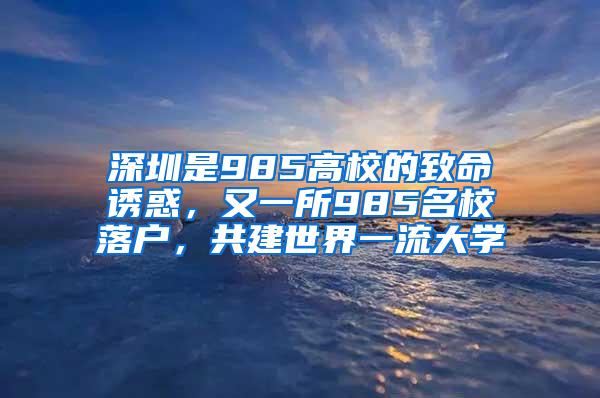 深圳是985高校的致命诱惑，又一所985名校落户，共建世界一流大学