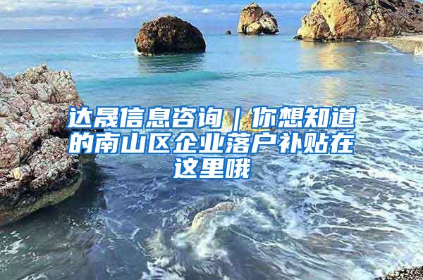 达晟信息咨询｜你想知道的南山区企业落户补贴在这里哦