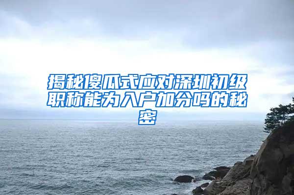 揭秘傻瓜式应对深圳初级职称能为入户加分吗的秘密