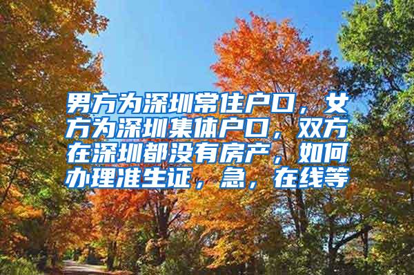 男方为深圳常住户口，女方为深圳集体户口，双方在深圳都没有房产，如何办理准生证，急，在线等