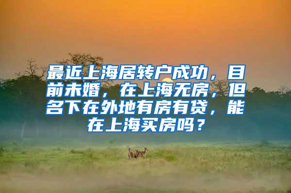 最近上海居转户成功，目前未婚，在上海无房，但名下在外地有房有贷，能在上海买房吗？