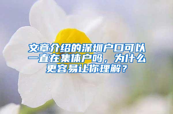 文章介绍的深圳户口可以一直在集体户吗，为什么更容易让你理解？