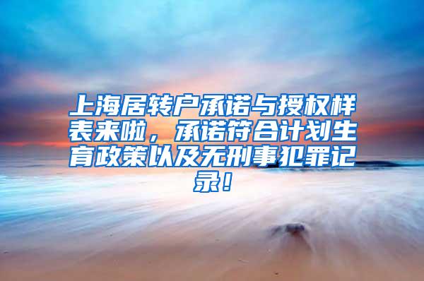 上海居转户承诺与授权样表来啦，承诺符合计划生育政策以及无刑事犯罪记录！