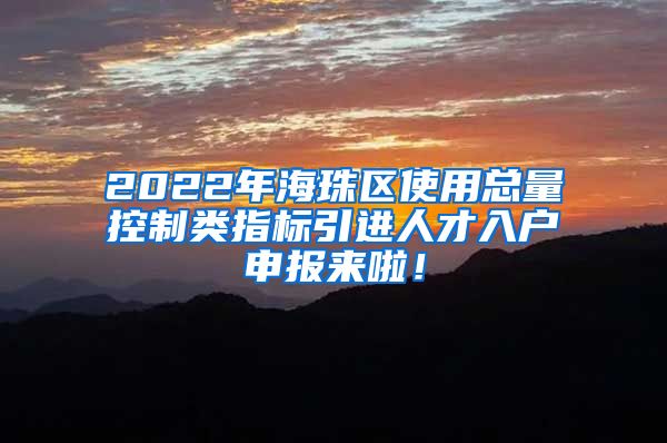 2022年海珠区使用总量控制类指标引进人才入户申报来啦！